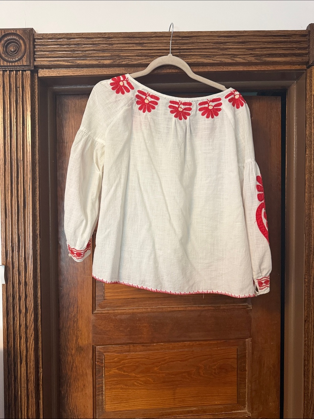 Madewell White Peasant Blouse with Red Floral Embroidery - Picture 5 of 5